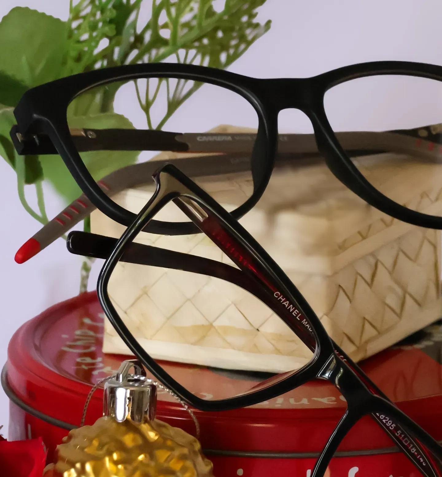 Side view of stylish black and red spectacles. Perfect for computer glasses and reading specs.