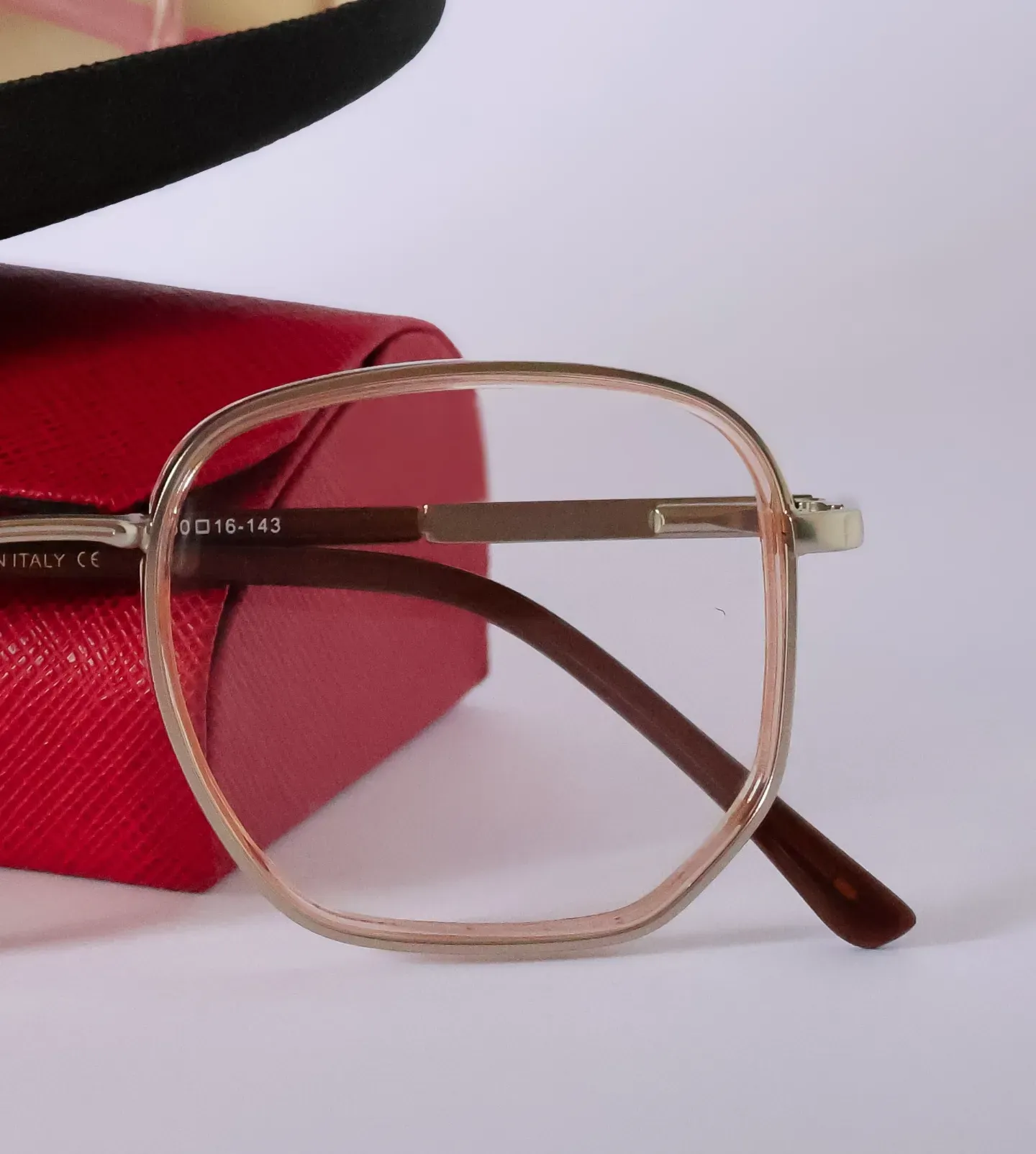 Profile view of angular composite spectacles. Modern glasses styling available in Sri Lanka.