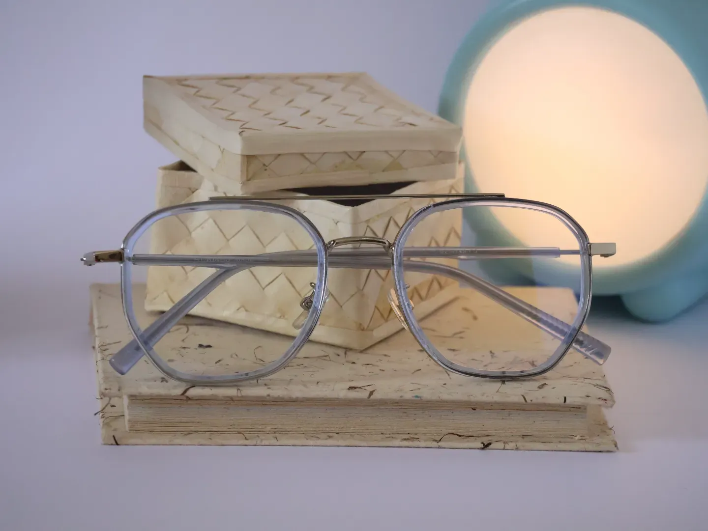 Stylish Square Double-bridge Composite Glasses from Neth Lanka Opticals, Sri Lanka's trusted eye care provider.