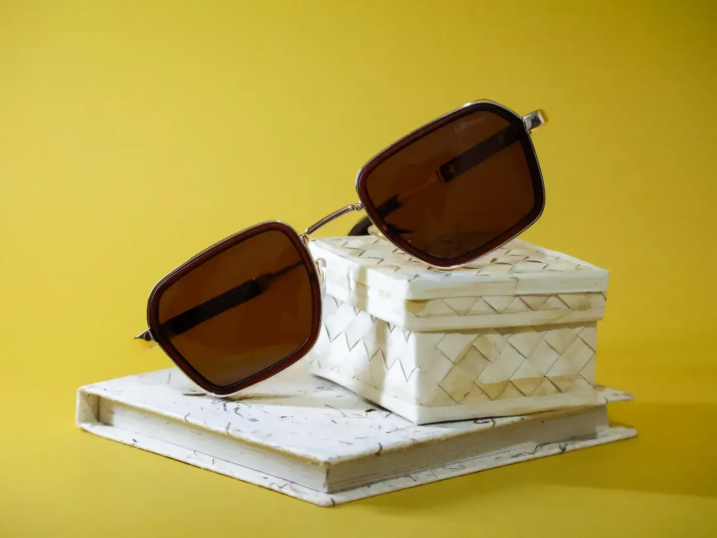 Old Money Luxe Gold-rimmed Square Sunglasses. Elegant UV-blocking glasses at Neth Lanka Opticals.